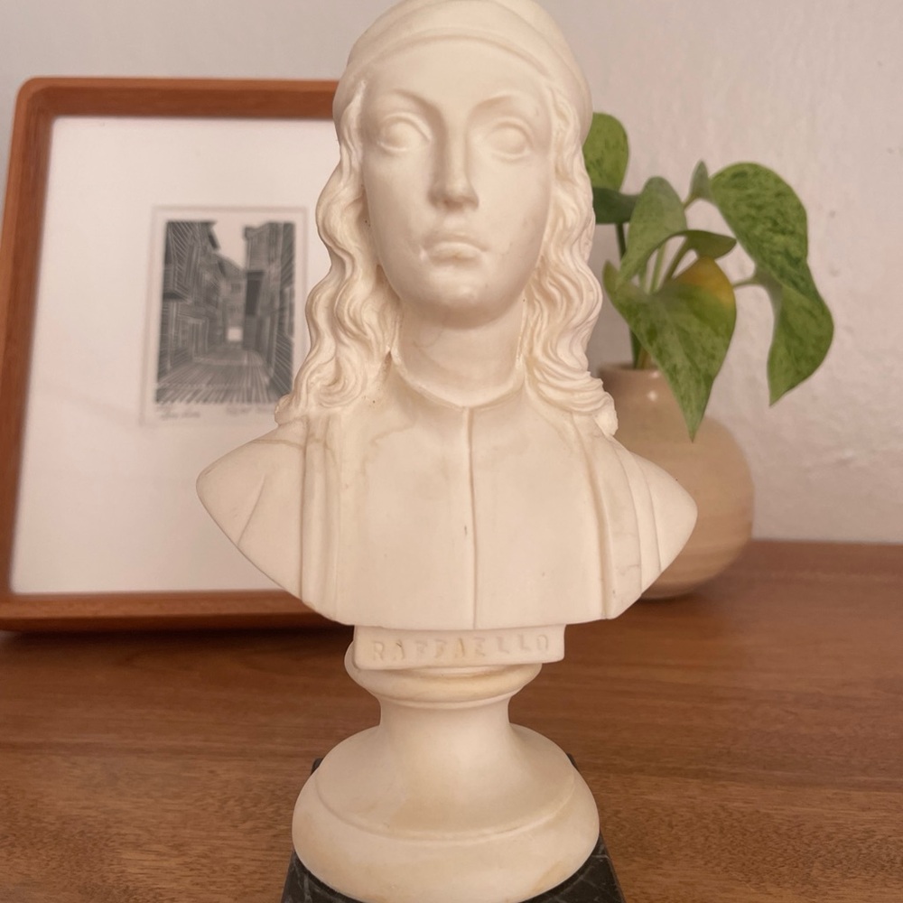 Raffaello Cream Bust Sculpture on Marble Base Made in Italy